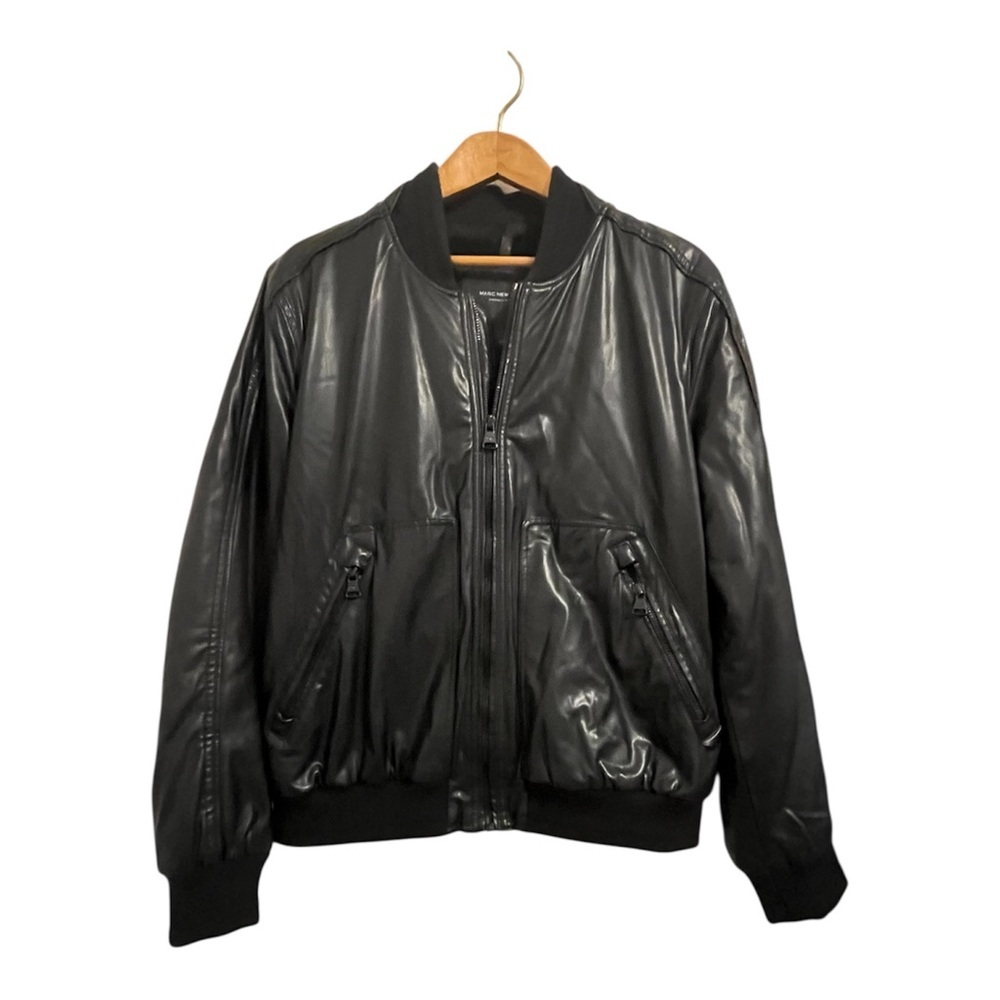 Marc New York Black Faux Leather Bomber Jacket size M
